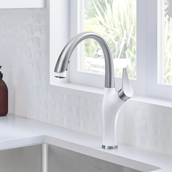 Blanco 442036 Artona Pull-Down Dual-Spray Kitchen Faucet - PVD Steel/White