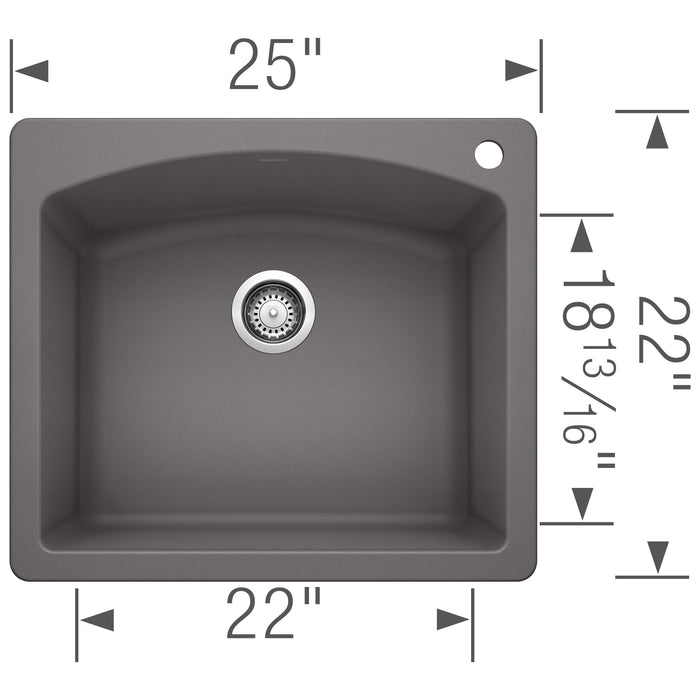 Blanco 441463 Diamond SILGRANIT 25" Single Bowl Dual Mount Kitchen Sink - Cinder