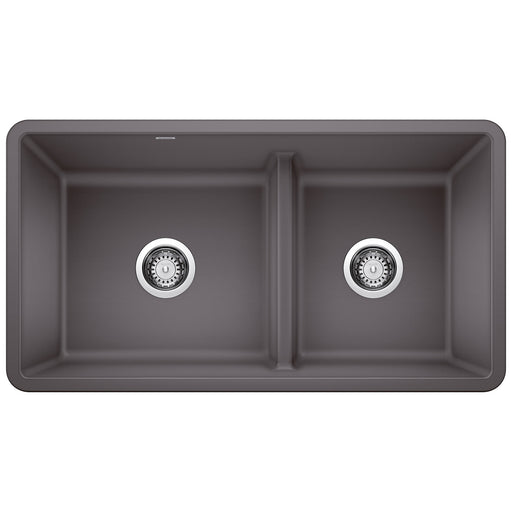 Blanco 442521 Precis SILGRANIT 33" 60/40 Reversible Double Bowl Undermount Kitchen Sink with Low Divide - Cinder