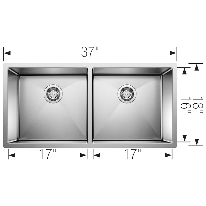 Blanco 516219 Precision R10 37" 50/50 Double Bowl Undermount Stainless Steel Kitchen Sink