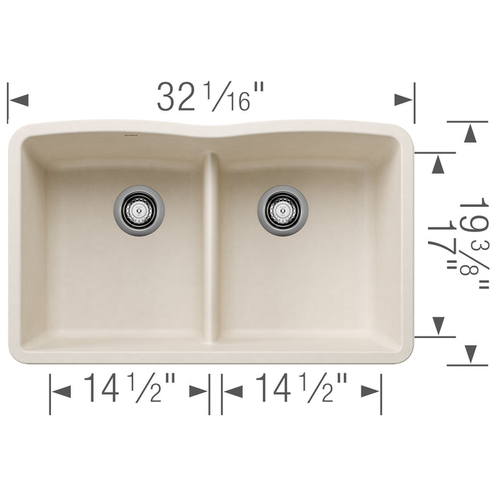 Blanco 443069 Diamond SILGRANIT 32" 50/50 Double Bowl Undermount Kitchen Sink in Soft White