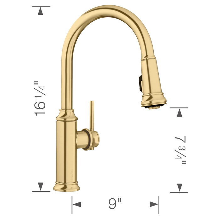 Blanco 442980 Empressa High Arc Pull-Down Dual-Spray Kitchen Faucet - Satin Gold