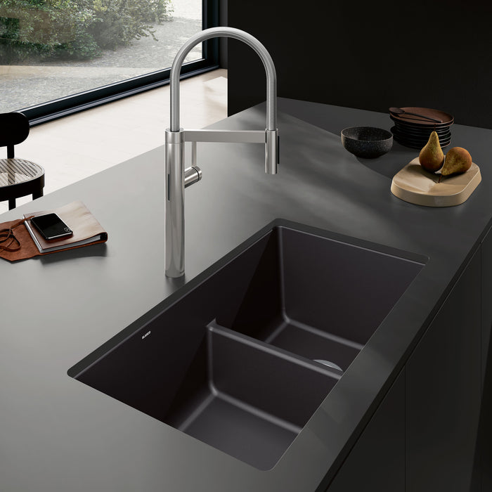 Blanco 442925 Precis SILGRANIT 33" 60/40 Reversible Double Bowl Undermount Kitchen Sink in Coal Black