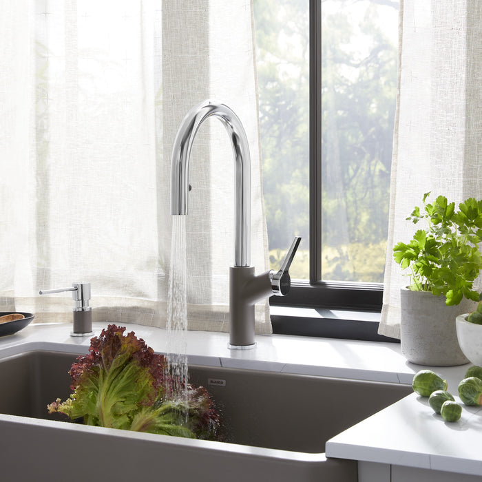 Blanco 526933 Urbena Pull-Down Dual-Spray Kitchen Faucet - Chrome/Volcano Gray