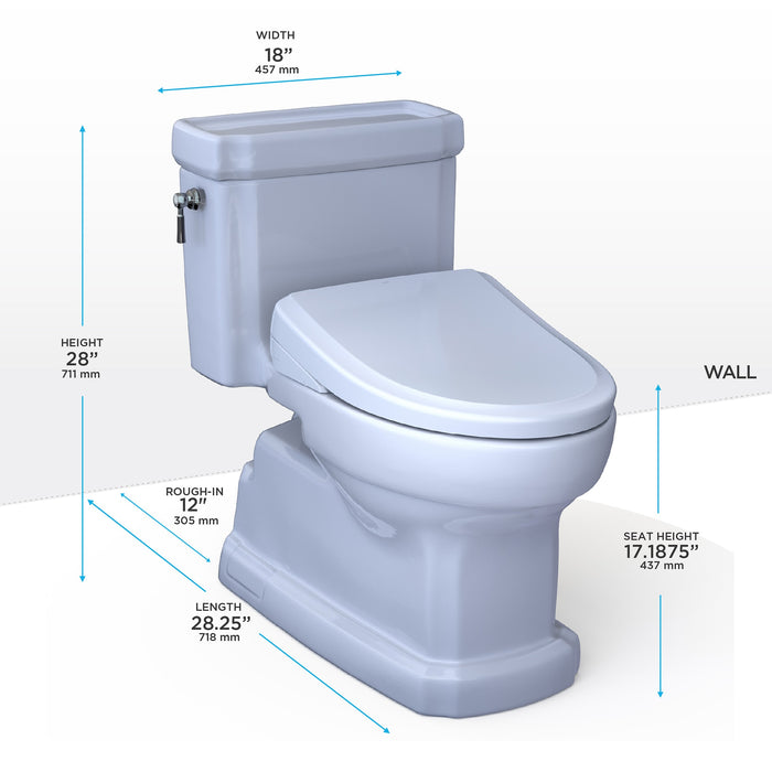 TOTO MW9744724CEFGA#01 Washlet+ Eco Guinevere Universal Height Toilet and S7 Bidet Seat with Auto Flush, Cotton White