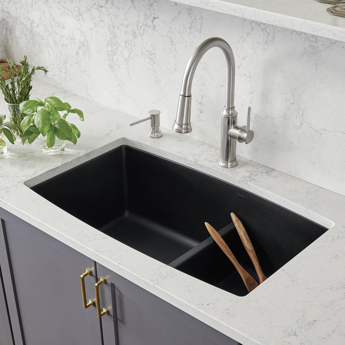 Blanco 442939 Performa SILGRANIT 33" 60/40 Double Bowl Undermount Kitchen Sink in Coal Black