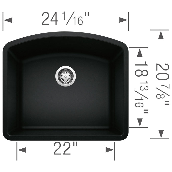 Blanco 442906 Diamond SILGRANIT 24" Single Bowl Undermount Kitchen Sink - Coal Black