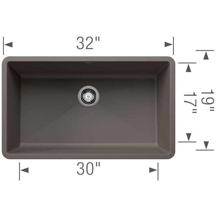 Blanco 443121 Precis SILGRANIT 32" Super Single Undermount Kitchen Sink - Volcano Gray