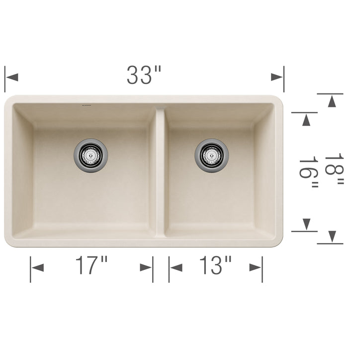 Blanco 443081 Precis SILGRANIT 33" 60/40 Double Bowl Undermount Kitchen Sink - Soft White