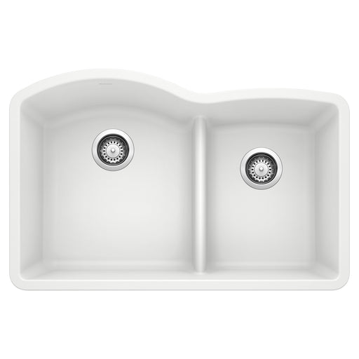 Blanco 441593 Diamond SILGRANIT 32" 60/40 Double Bowl Undermount Kitchen Sink with Low Divide - White