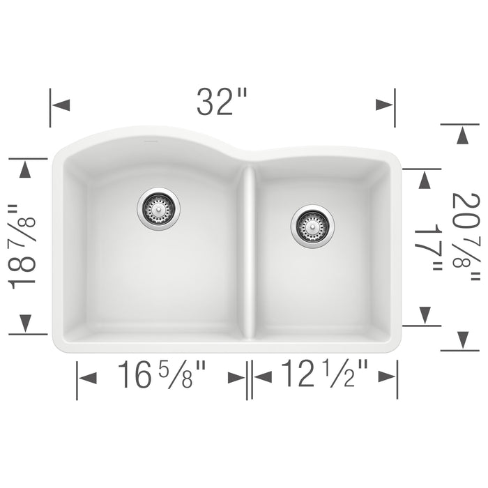 Blanco 440180 Diamond SILGRANIT 32" 60/40 Double Bowl Undermount Kitchen Sink - White