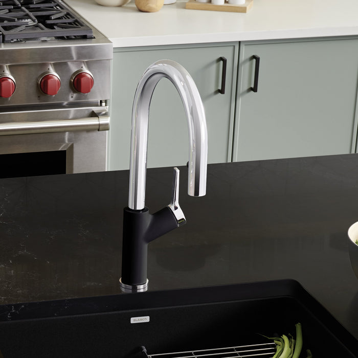 Blanco 526398 Urbena Pull-Down Dual-Spray Kitchen Faucet - Chrome/Coal Black