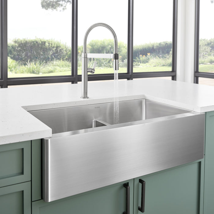 Blanco 525242 Quatrus R15 33" 60/40 Double Bowl Apron-Front Stainless Steel Farmhouse Sink