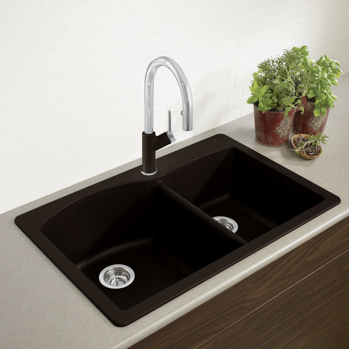 Blanco 440213 Diamond SILGRANIT 33" 60/40 Double Bowl Dual Mount Kitchen Sink - Cafe