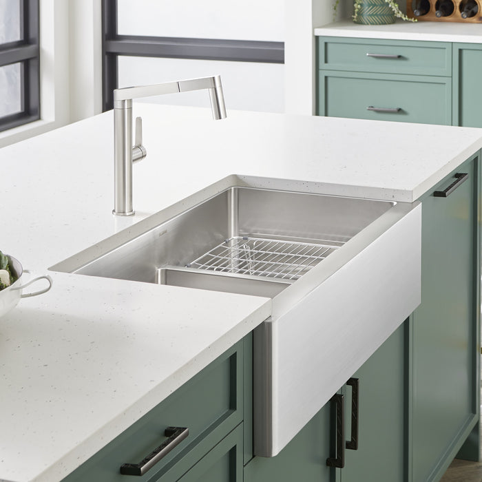 Blanco 525242 Quatrus R15 33" 60/40 Double Bowl Apron-Front Stainless Steel Farmhouse Sink