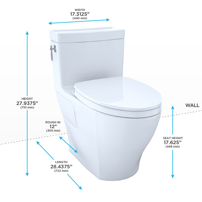 TOTO MS626124CEFG#03 TOTO Aimes Washlet+ One-Piece Elongated Universal Height Skirted Toilet, Bone