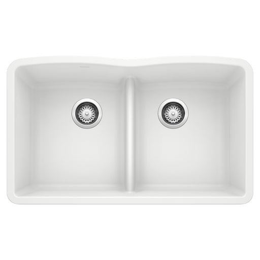Blanco 442074 Diamond SILGRANIT 32" 50/50 Double Bowl Undermount Kitchen Sink with Low Divide - White