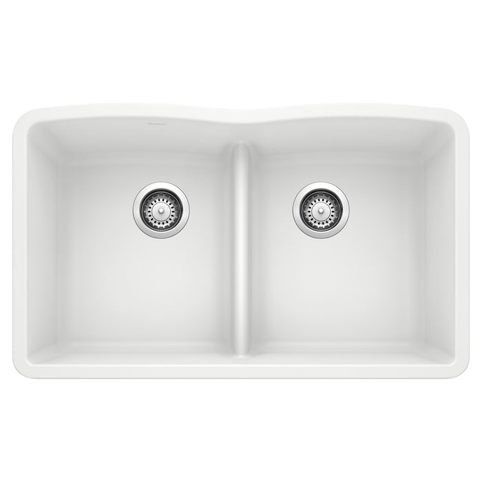Blanco 442074 Diamond SILGRANIT 32" 50/50 Double Bowl Undermount Kitchen Sink with Low Divide - White
