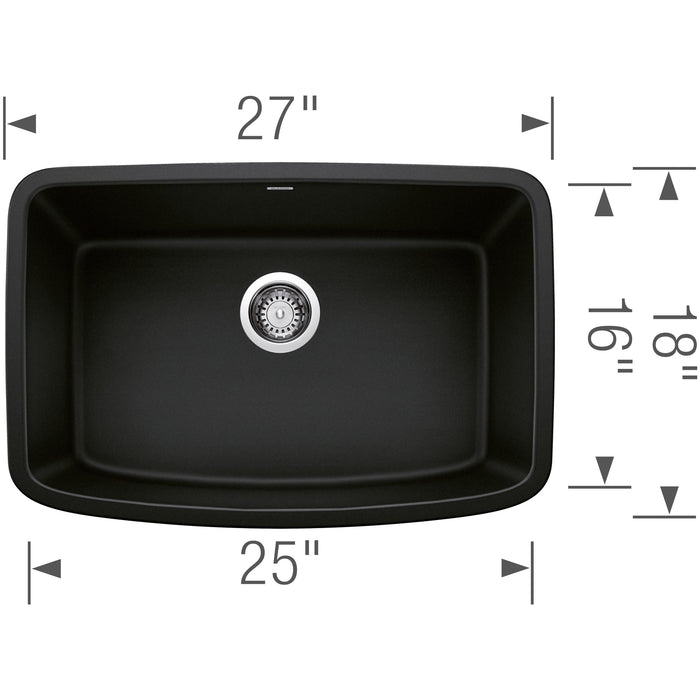 Blanco 442941 Valea SILGRANIT 27" Single Bowl Undermount Kitchen Sink - Coal Black