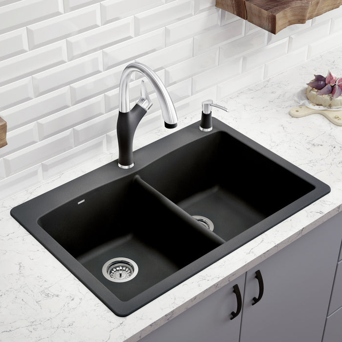 Blanco 440220 Diamond SILGRANIT 33" 50/50 Double Bowl Dual Mount Kitchen Sink - Anthracite