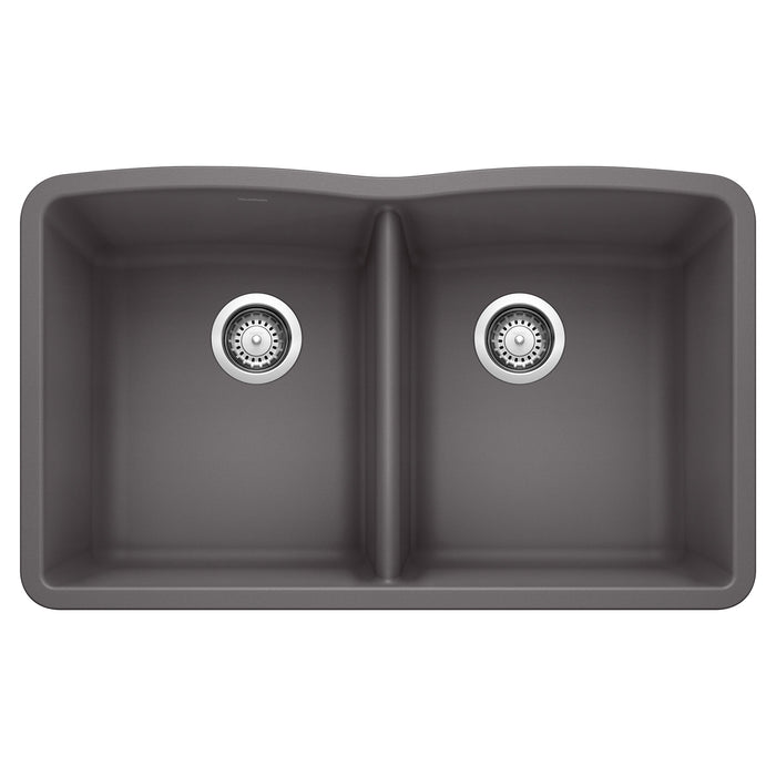 Blanco 441470 Diamond SILGRANIT 32" 50/50 Double Bowl Undermount Kitchen Sink - Cinder
