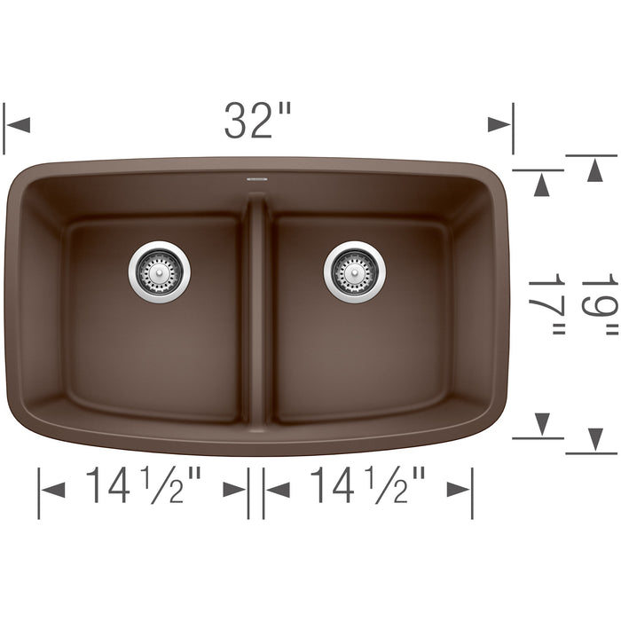 Blanco 442203 Valea SILGRANIT 32" 50/50 Double Bowl Undermount Kitchen Sink in Cafe