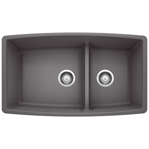 Blanco 441474 Performa SILGRANIT 33" 60/40 Double Bowl Undermount Kitchen Sink with Low Divide - Cinder