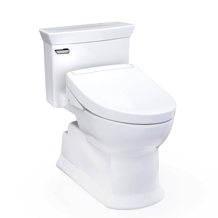 TOTO Washlet+ Soiree Elongated 1.28 GPF Universal Height Toilet with S5 Bidet Seat, Cotton White - MW9643446CEFG#01