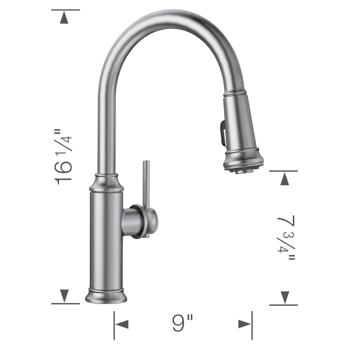 Blanco 442500 Empressa High Arc Pull-Down Dual-Spray Kitchen Faucet - PVD Steel