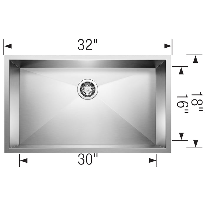 Blanco 515820 Precision R0 32" Super Single Bowl Undermount Stainless Steel Kitchen Sink