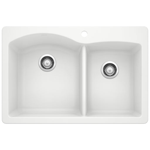 Blanco 440216 Diamond SILGRANIT 33" 60/40 Double Bowl Dual Mount Kitchen Sink - White