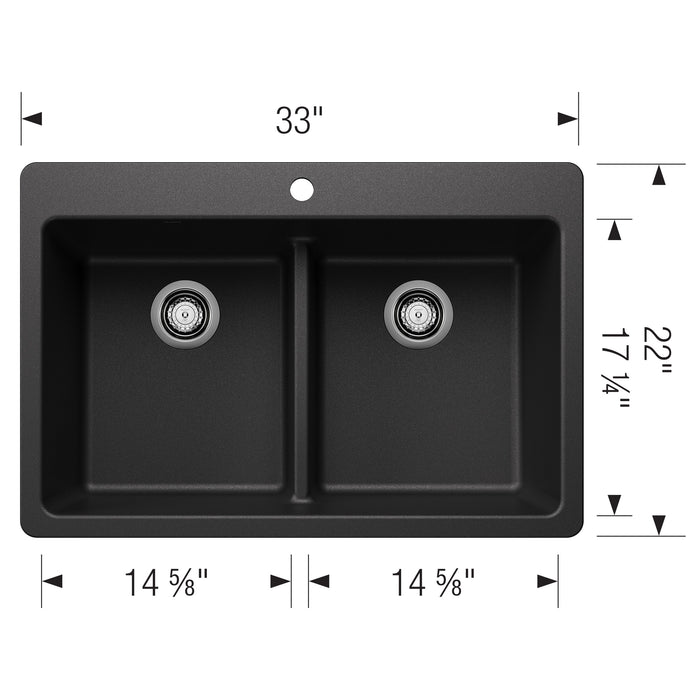 Blanco 443203 Liven SILGRANIT 33" 50/50 Double Bowl Dual Mount Kitchen Sink in Anthracite