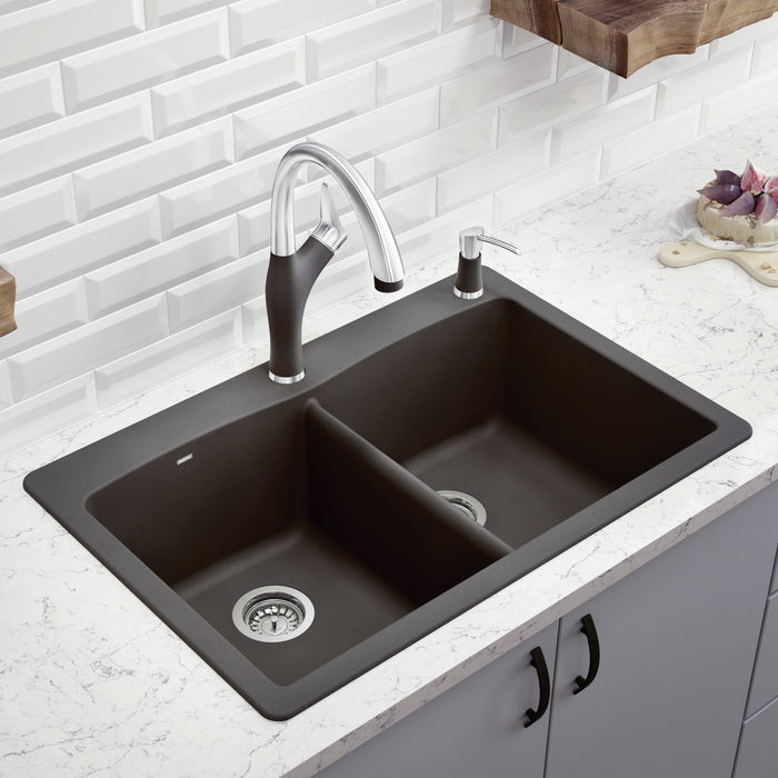Blanco 441466 Diamond SILGRANIT 33" 50/50 Double Bowl Dual Mount Kitchen Sink - Cinder