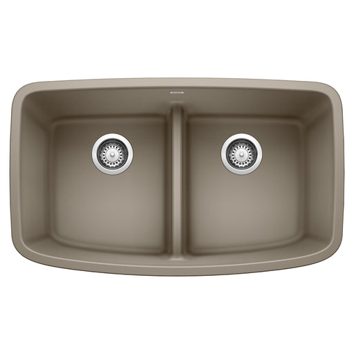 Blanco 442197 Valea SILGRANIT 32" 50/50 Double Bowl Undermount Kitchen Sink with Low Divide - Truffle