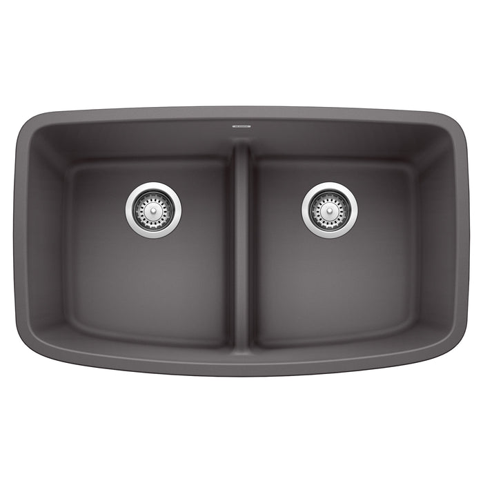 Blanco 442196 Valea SILGRANIT 32" 50/50 Double Bowl Undermount Kitchen Sink with Low Divide - Cinder