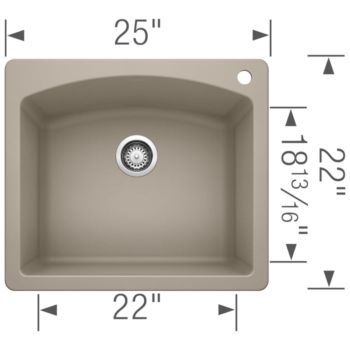 Blanco 441280 Diamond SILGRANIT 25" Single Bowl Dual Mount Kitchen Sink - Truffle