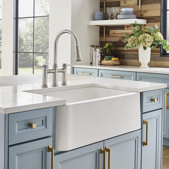 Blanco 402324 Ikon SILGRANIT 33" Double Bowl Apron-Front Farmhouse Sink in White