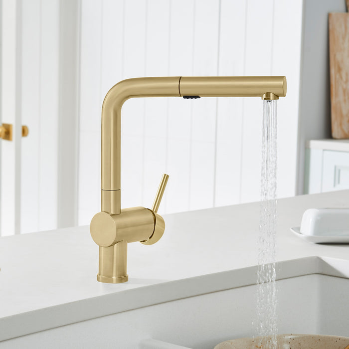 Blanco 526686 Linus Low Arc Pull-Out Dual-Spray Kitchen Faucet - Satin Gold