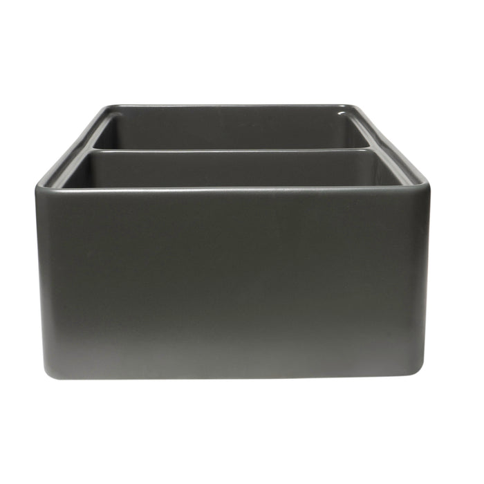 ALFI Brand ABFS3320D-GM Grey Matte Workstation 33" x 20" Double Bowl Step Rim Fireclay Farm Sink