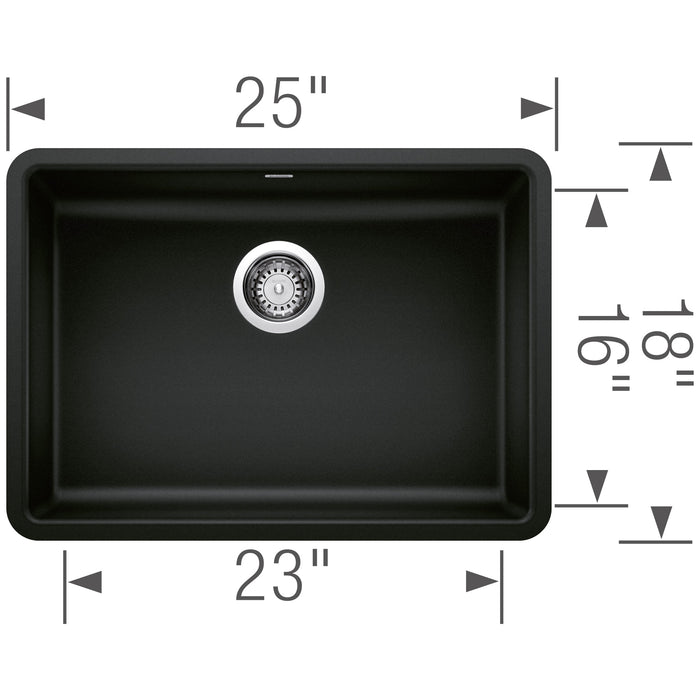 Blanco 442929 Precis SILGRANIT 25" ADA Single Bowl Undermount Kitchen Sink - Coal Black