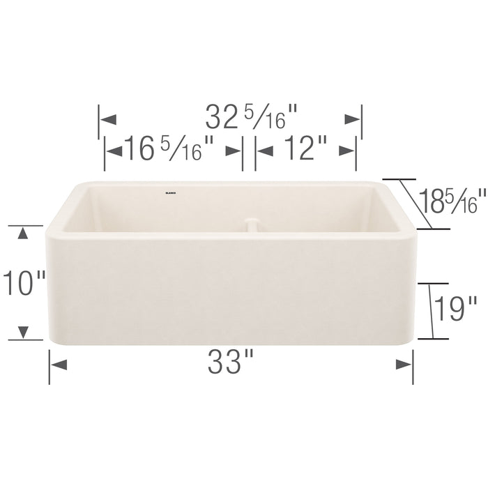 Blanco 443078 Ikon SILGRANIT 33" Double Bowl Apron-Front Farmhouse Sink in Soft White