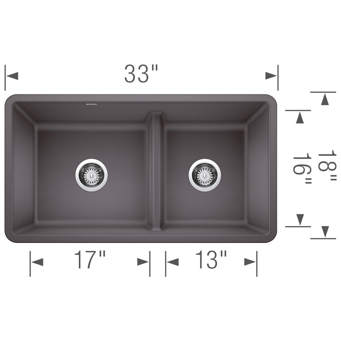 Blanco 442521 Precis SILGRANIT 33" 60/40 Reversible Double Bowl Undermount Kitchen Sink in Cinder