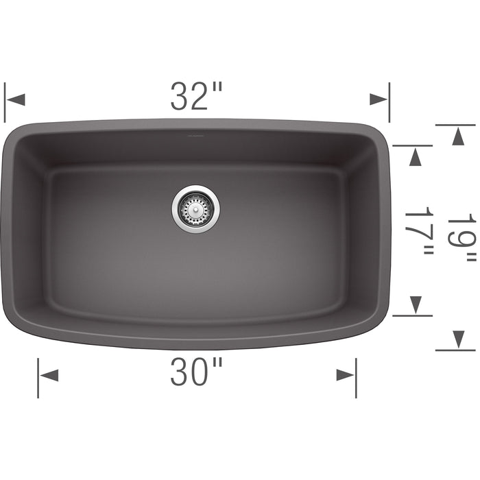 Blanco 441611 Valea SILGRANIT 32" Super Single Undermount Kitchen Sink - Cinder