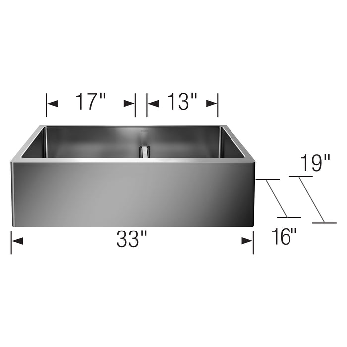 Blanco 525242 Quatrus R15 33" 60/40 Double Bowl Apron-Front Stainless Steel Farmhouse Sink