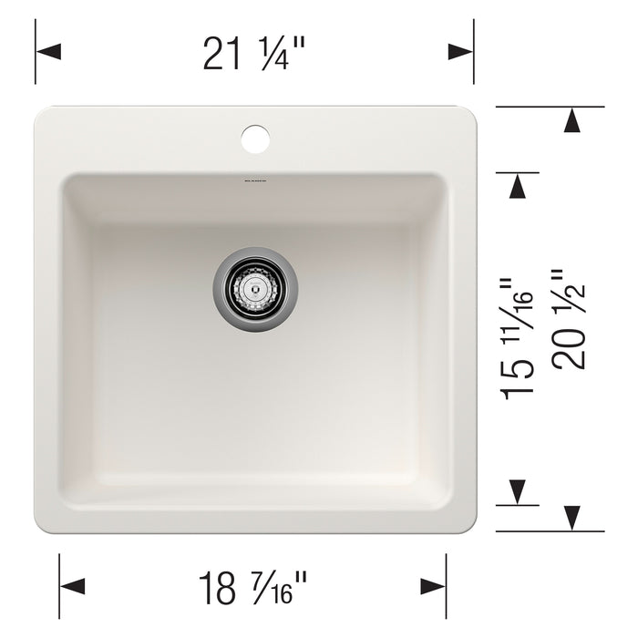 Blanco 443229 Liven SILGRANIT 21" Single Bowl Dual Mount Kitchen Sink - White