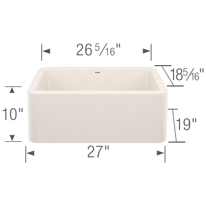 Blanco 443075 Ikon SILGRANIT 27" Single Bowl Apron-Front Farmhouse Sink - Soft White
