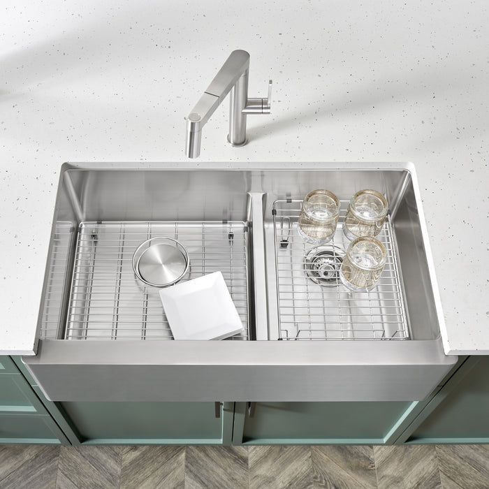 Blanco 525242 Quatrus R15 33" 60/40 Double Bowl Apron-Front Stainless Steel Farmhouse Sink