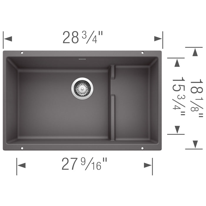 Blanco 519451 Precis Cascade SILGRANIT 29" Single Bowl Undermount Kitchen Sink in Cinder