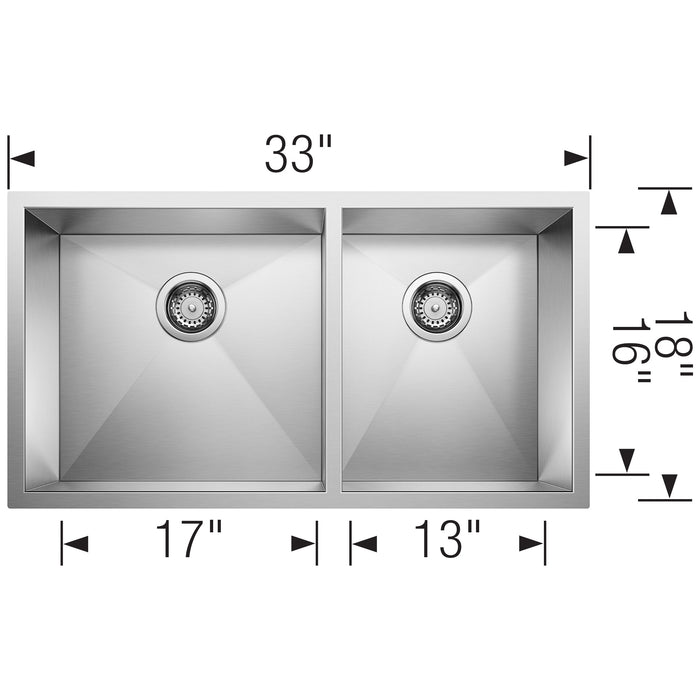 Blanco 515821 Precision R0 33" 60/40 Double Bowl Undermount Stainless Steel Kitchen Sink