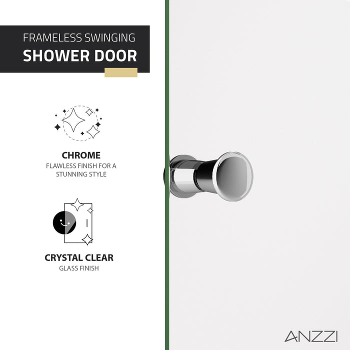 ANZZI SD-AZ14-01CH Romance 72" x 33.5" Frameless Swinging Shower Door in Chrome